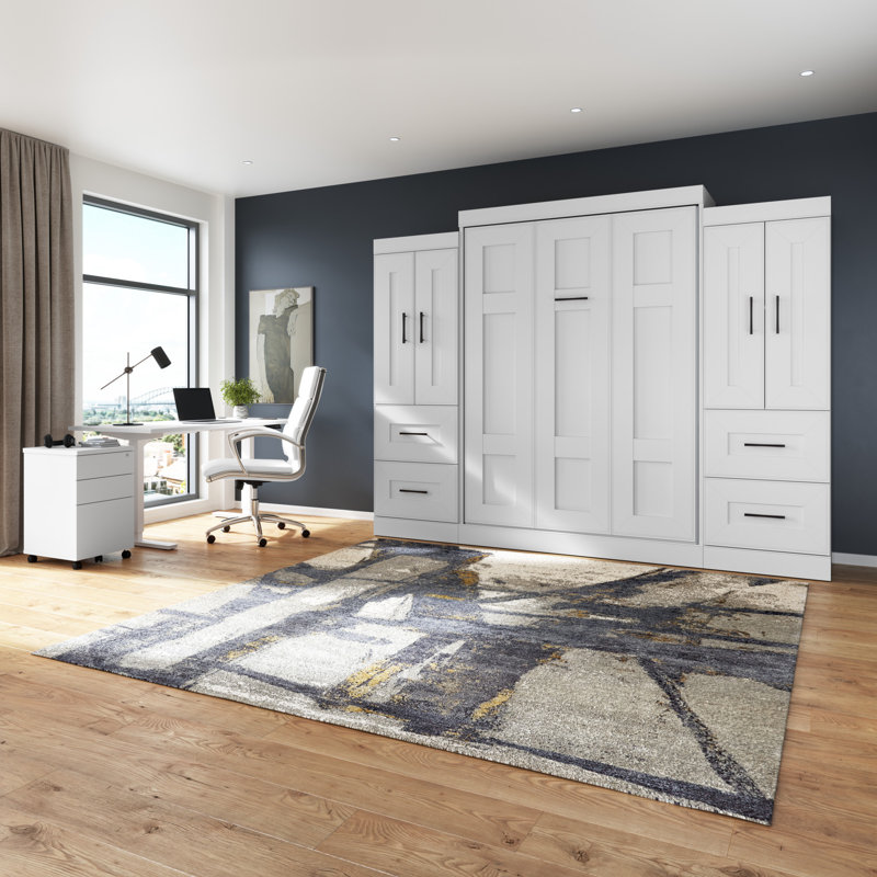 Lit escamotable Edge Storage et étagères avec portes et tiroirs, Double