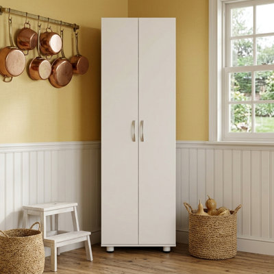 75" Extra Tall Pantry Storage Cabinet with 2 Doors, 5 Shelves (3 Adjustable) & Anti-Tip Kit (White)