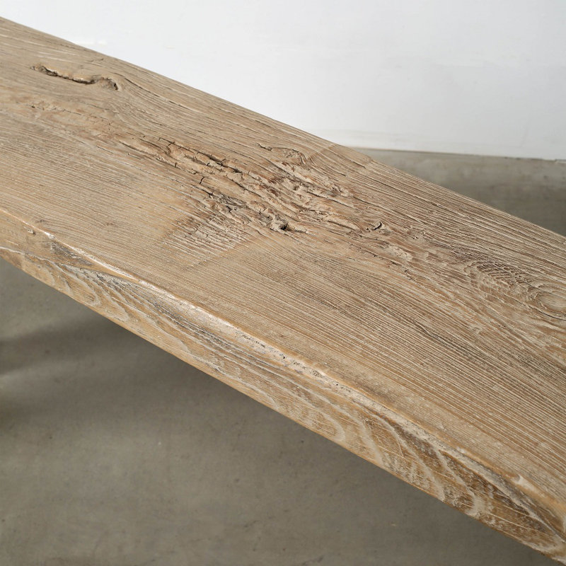 Weathered Natural Wood Console Table with Intricate Detailing, 91"