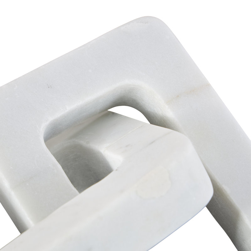 Marble Handmade Geometric 3 Link Chain Decorative Sculpture, 2.75" H x 13.5" W x 4.3" D, White