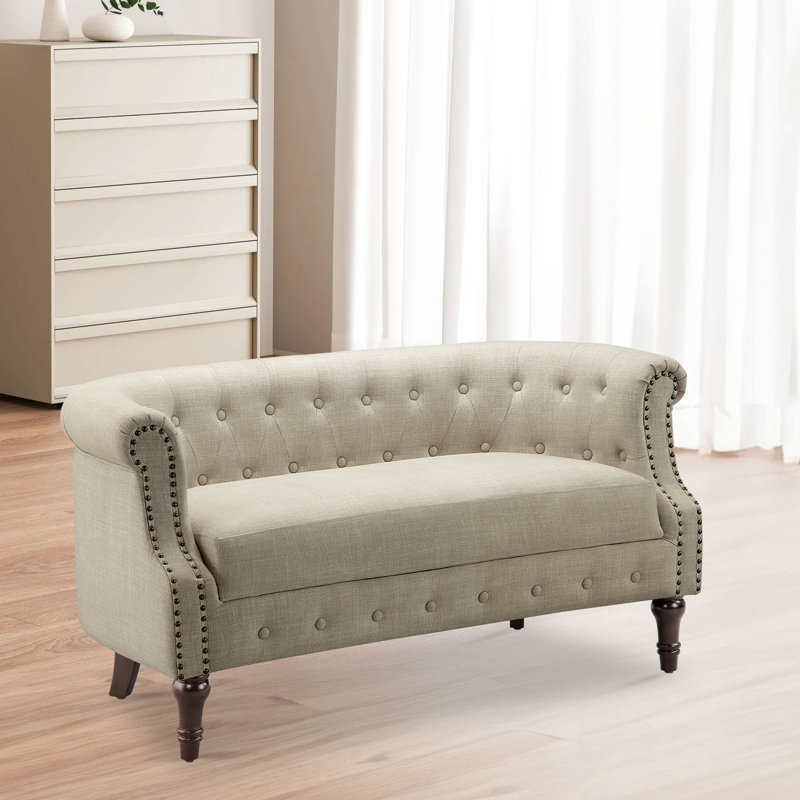 Charlton Home® 55" Livingroom Linen Loveseat., Beige