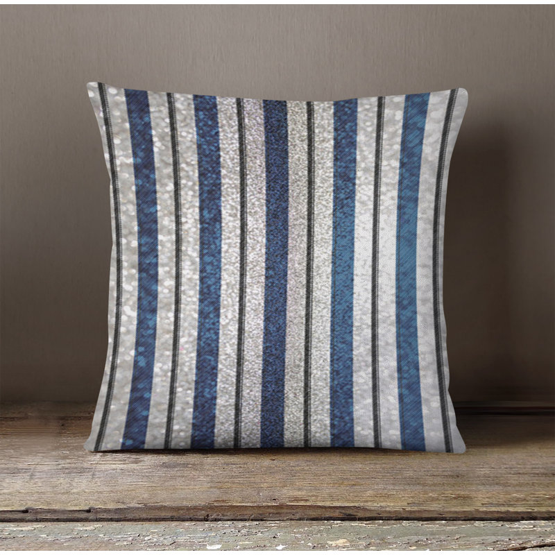 Throw Pillow With Insert, Blue/Gray Striped 1, 16"H x 16"W