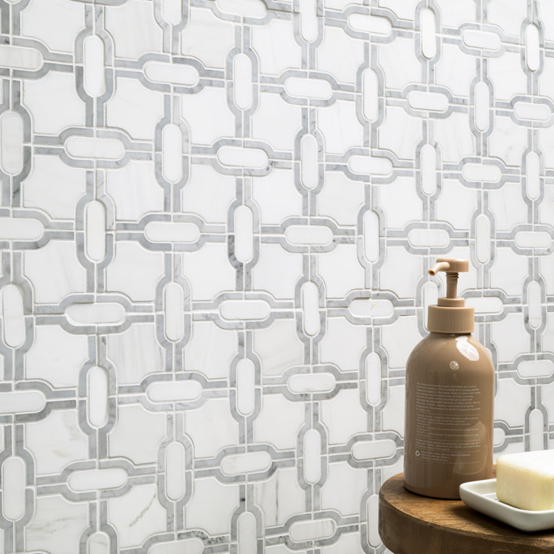 Calabria Frost Grid 12 in. x 12 in. Polished Marble Mosaic Floor and Wall Tile