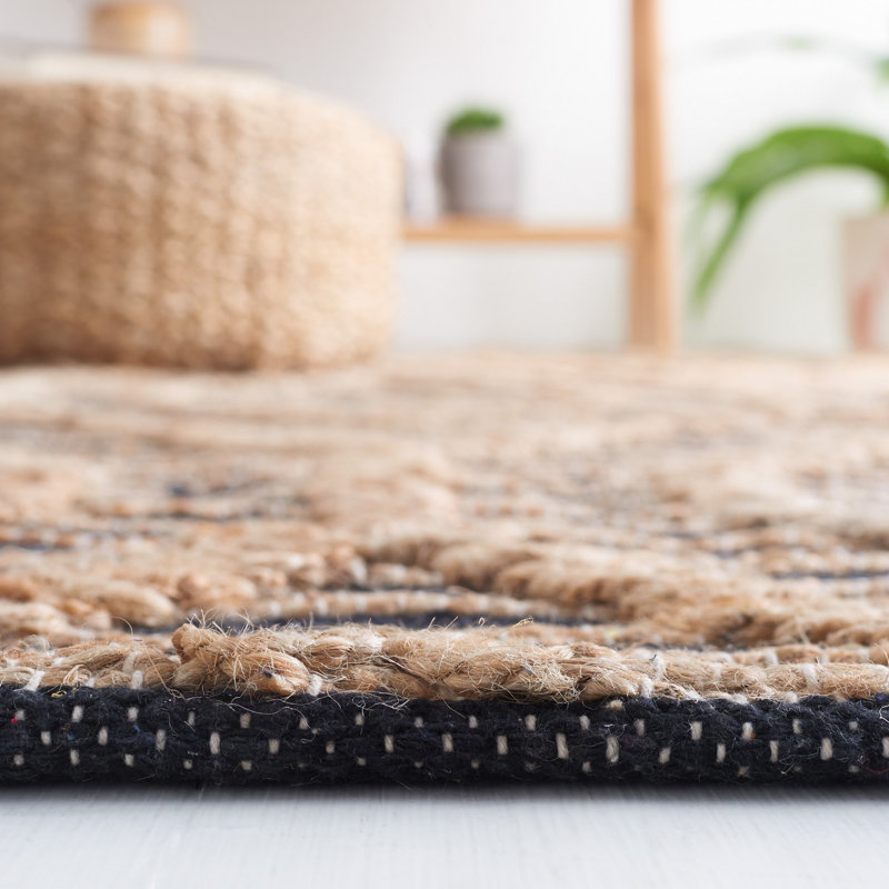 Natural Fiber Flat Weave Jute And Cotton Geometric Rug, Rectangle 6' x 9'