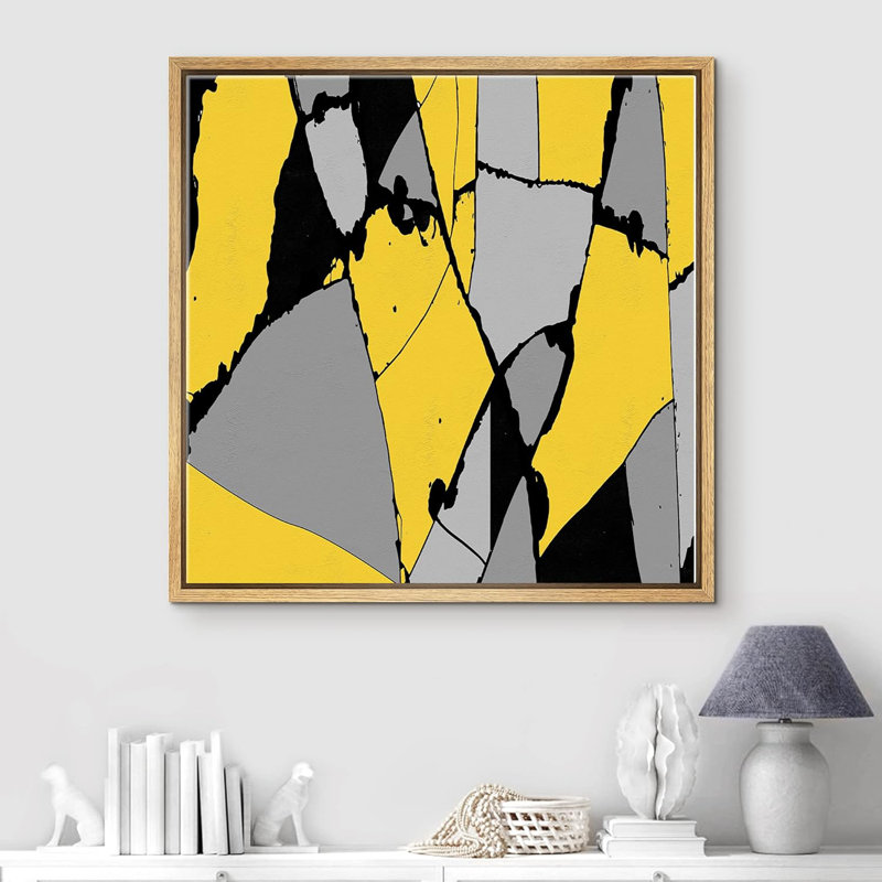 Carreaux effet vitrail jaune et gris, impression sur toile, H 16 po x l 16 po