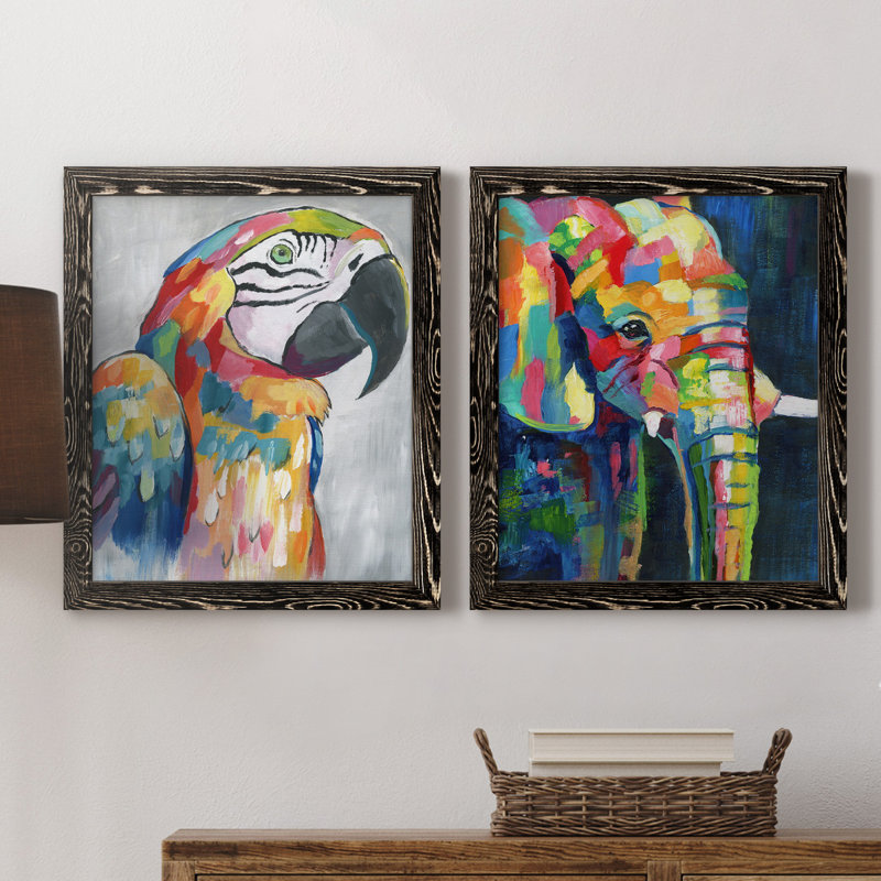 «Vibrant Parrot», ensemble de 2 reproductions d'impressions, H 20 po x l 17 po x P 1 po, H 31,5 po x l 47 po x P 1,5 po