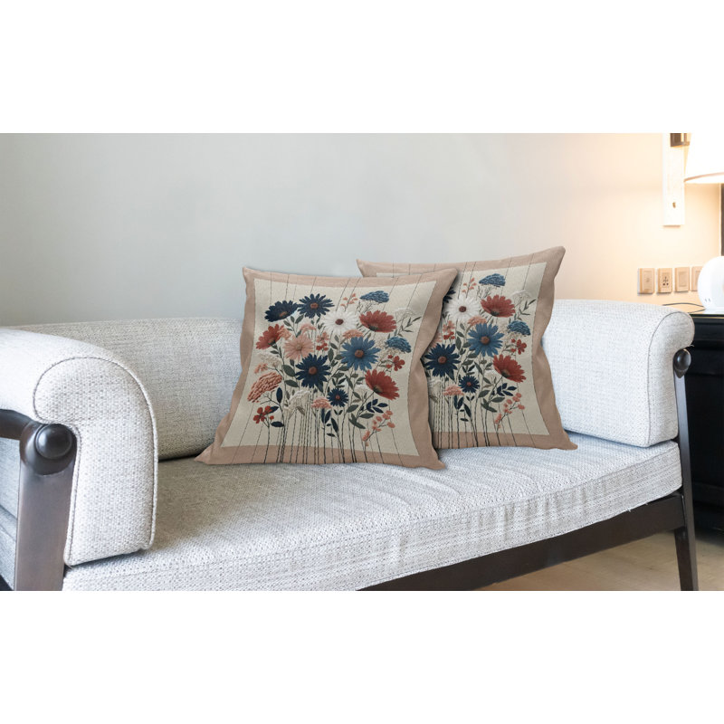 Warm Taupe Dark Blue Ruby Floral Polyester Euro Pillow Covers