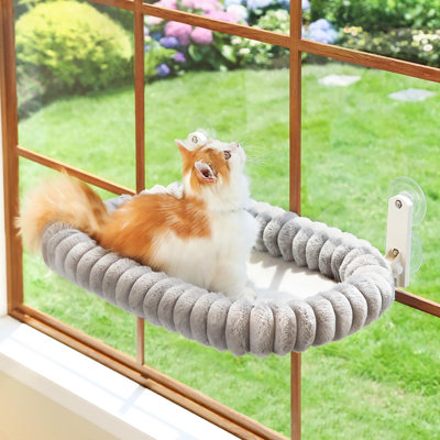 Perchoir de fenêtre pliable pour chat, lit moelleux lavable à la machine sans cordon avec coussin à 4 côtés, hamac de fenêtre en métal pour chatons et grands chats