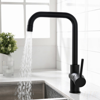 Elegant Single Handle 1-Hole Kitchen Sink Faucet with Brushed Nickel and Matte Black Finish, Combining Style and Functionality for Modern Kitchens.