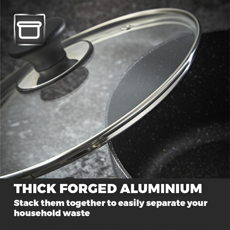 Tower T900116 Precision 24cm Non-Stick Forged Aluminium Stock Pot Diamond Coating, Soft Grip Handles, Black