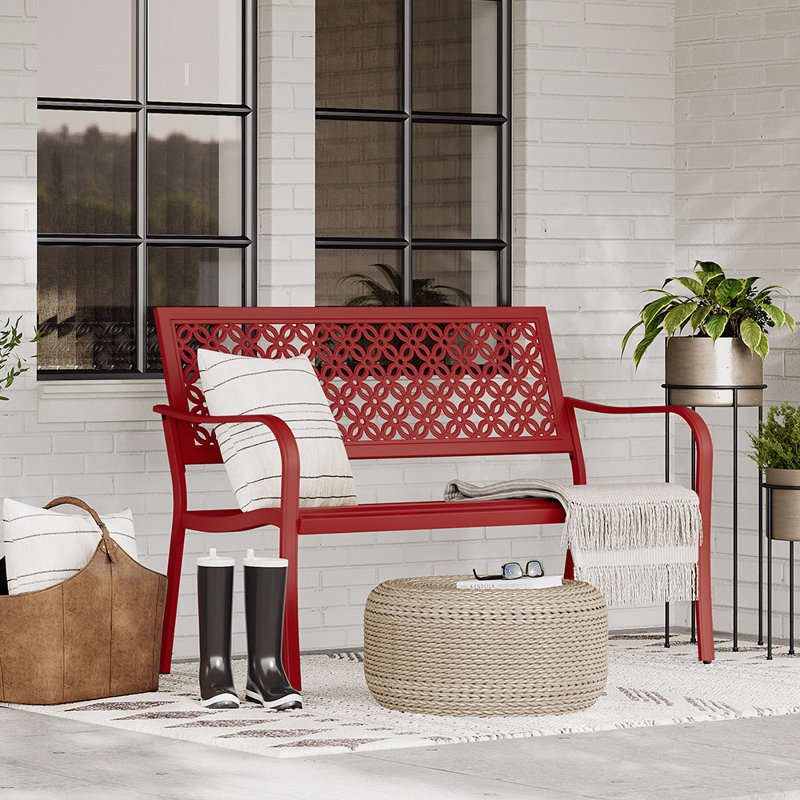 Powder Coated Steel Outdoor Bench, Red