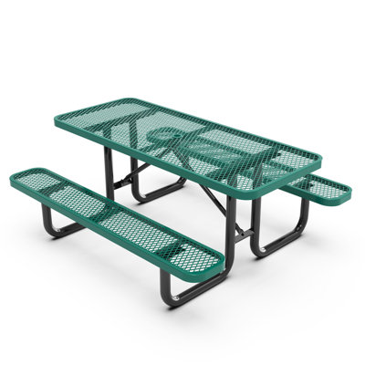 Kristy Commercial Grade Expanded Mesh Metal Outdoor Picnic Table with Anchors