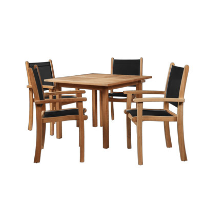 Ensemble repas d'extérieur carré en teck 5 pièces Ambrielle Pearl