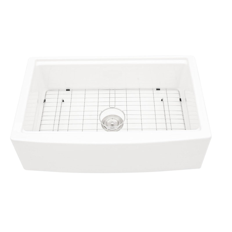 White Ceramic 33" Sink Workstation For Kitchen - And Reliable, Resistance To Scratches, Space Ledge Design, Stain Surface, Deep Basin Sink, Includes 304 Stainless Steel Dish Grid, Basket Strainer,