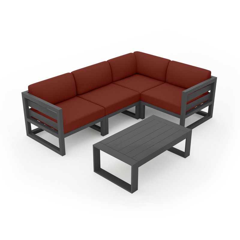 Avion 5 Piece Sectional Set - Black, Canvas Charcoal Sunbrella® Canvas, Slate