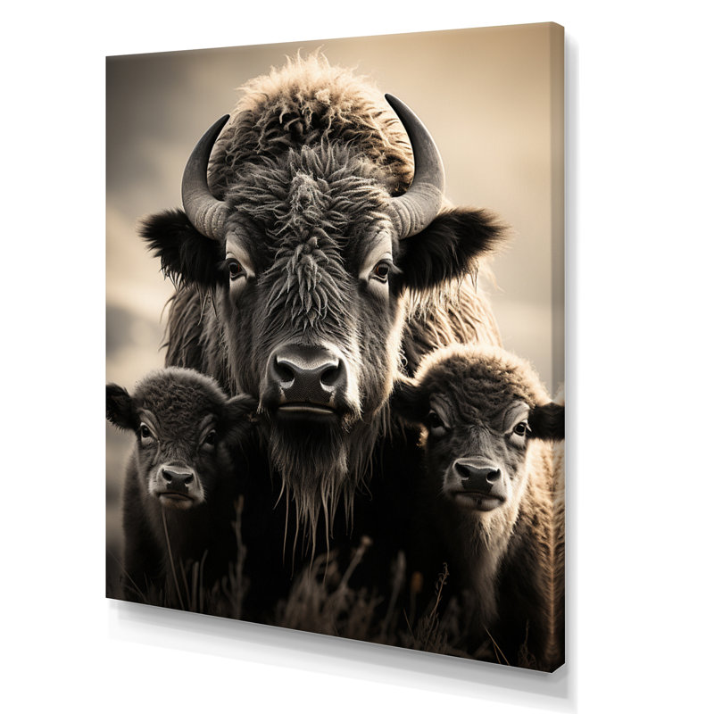 Bison Bison Family Bond - Bison, reproduction d'art encadrée, H 32 po x l 24 po x P 1 po, Toile tendue