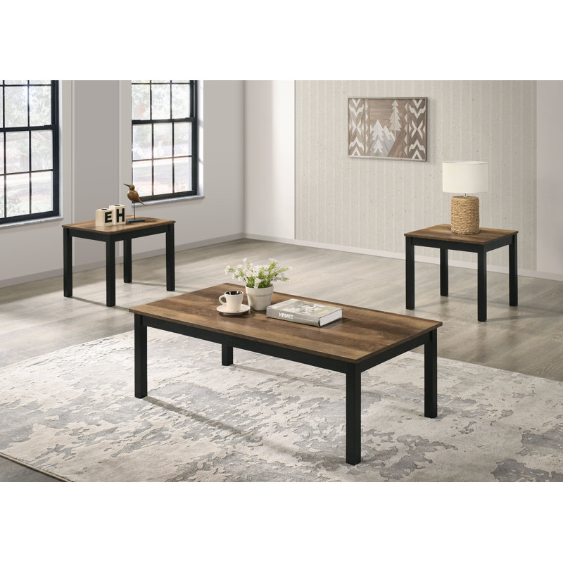 Ensemble de 3 tables basses de 47 po avec 2 tables de bout en bois brun, Brun