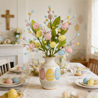 3pcs Artificial Easter Flowers, Easter Decorations, Artificial Easter Egg Flower Tabletop Decor with Delicate Ornaments, for Home Party Wedding Holiday Spring Summer Decoration
