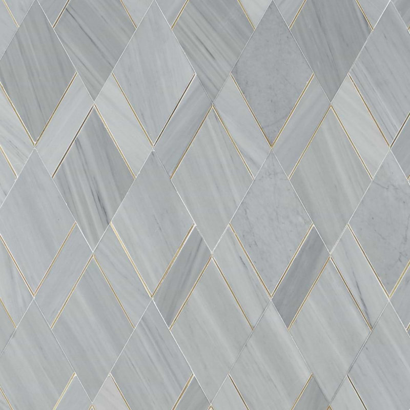 Enver Polished Marble And Brass Mosaic, Gray/Brass