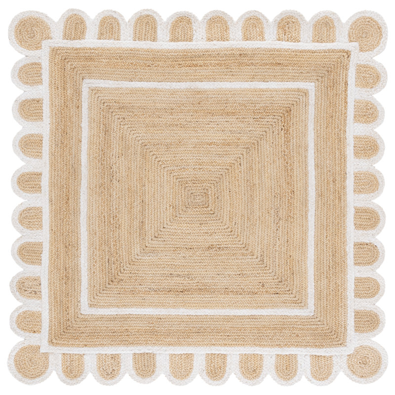 Josefien Hand Woven Natural Geometric Jute Rug, Beige/White, Square 6'