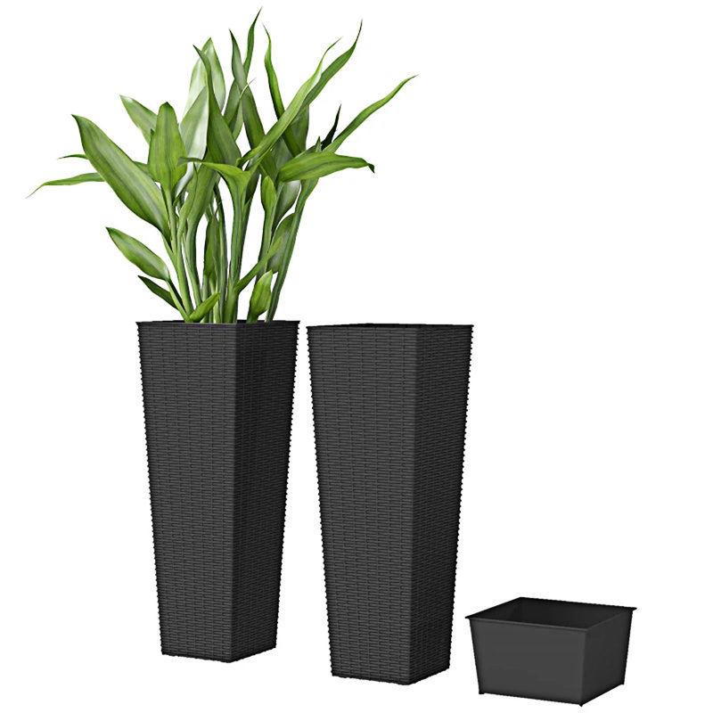 Set Of 2 Flower Pots Tall Planters, Black