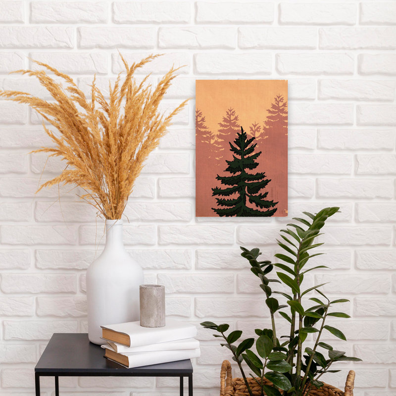 Art mural rétro, art contemporain contemporain, forêt de pin rustique rétro, H 12 po x l 8 po