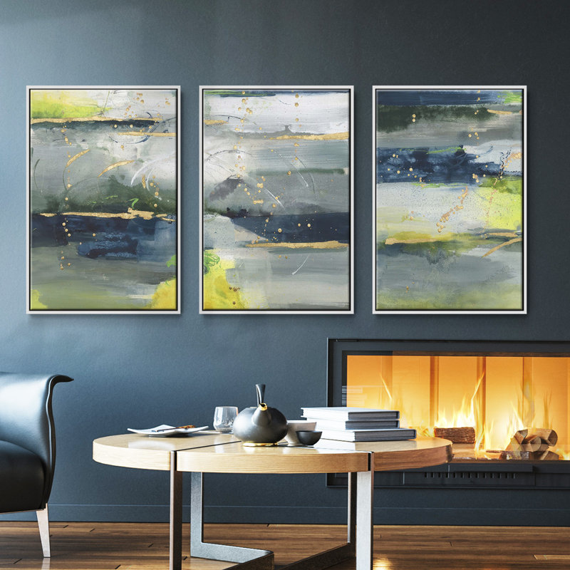 Ensemble de 3 pièces encadrées sur toile Coming Ashore II, H 36 po x l 72 po, Blanc