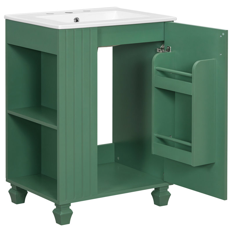 Meuble-lavabo 24 po avec lavabo, armoire de salle de bain avec tablette de porte, rangement latéral ouvert, Vert