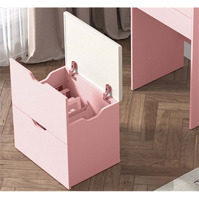 Coiffeuse et tabouret, ensemble multifonctionnel 3-en-1 avec éclairage tricolore, miroir HD, deux tiroirs coulissants et tabouret de rangement caché.