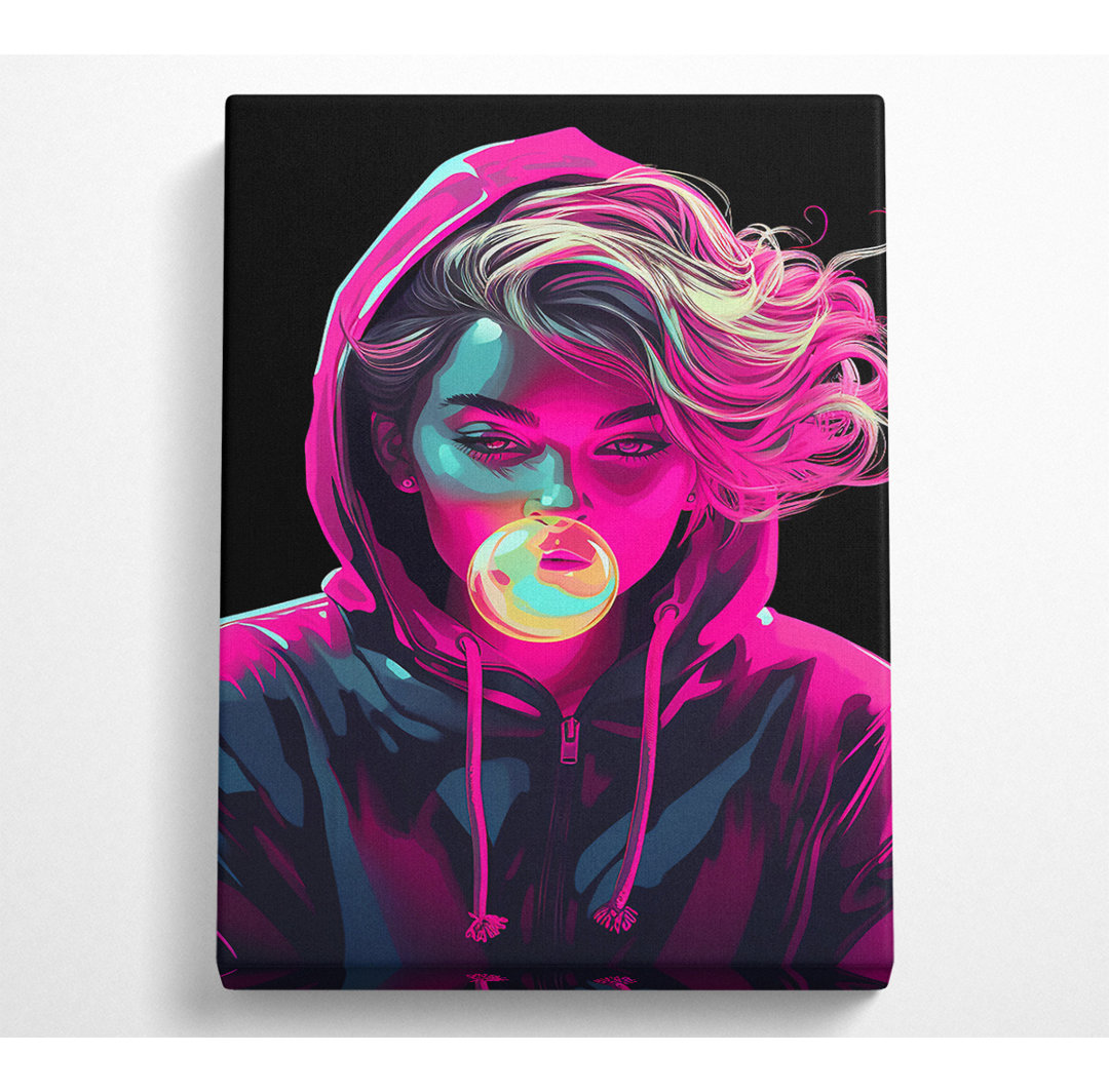 Pink Bubblegum Rebel Hoodie Girl - Einzelbildrahmen Kunstdrucke auf Leinwand