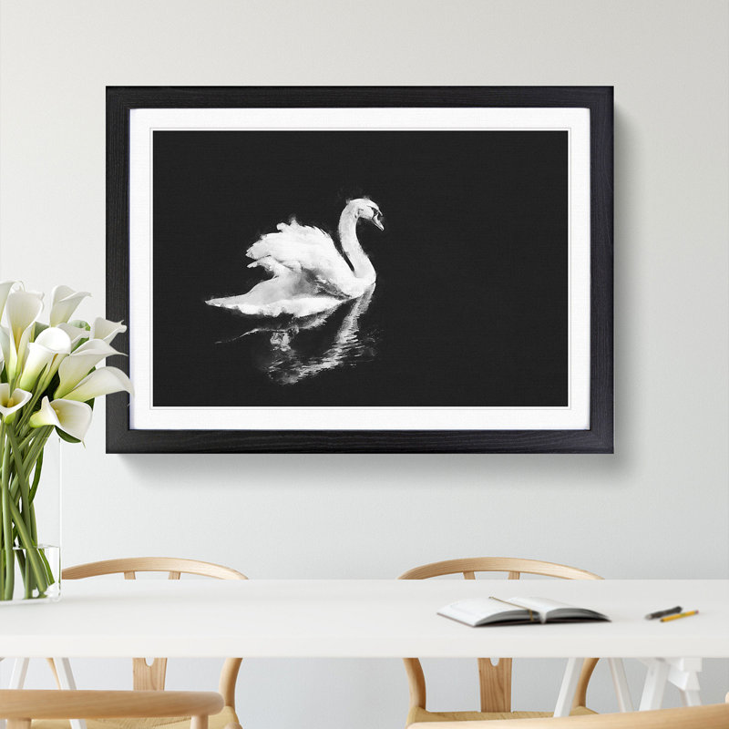 Swan - Picture Frame Painting Print, 33cm H x 45cm W x 2cm D, Black Framed