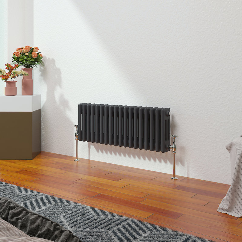 Vallie Horizontal Traditional Column Cast Iron Style Designer Radiator, Anthracite, 30cm H x 83cm W
