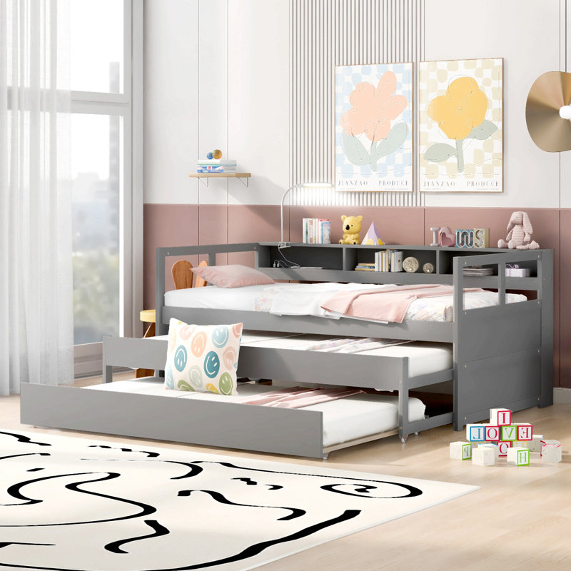 Lit de jour simple en bois TG, Gris