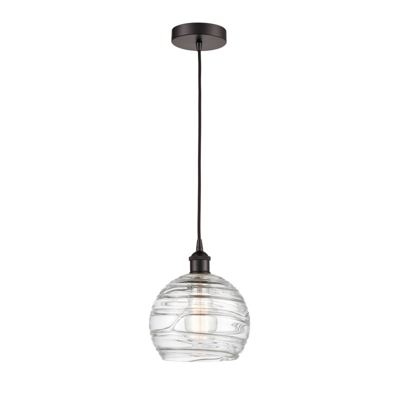 1 - Light Single Globle Pendant, 10.75" H x 8" W x 8" D, Oil Rubbed Bronze, Clear