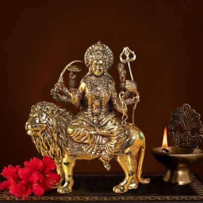 Petit statue de laiton Maa Sherawali à quatre bras Superfine, tailles multiples, laiton doré, décoration de temple à domicile, cadeau DDF412