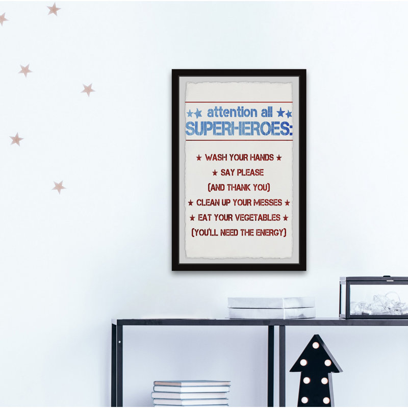 «Superhero House Rules», reproduction encadrée, H 12 po x l 8 po x P 1,5 po