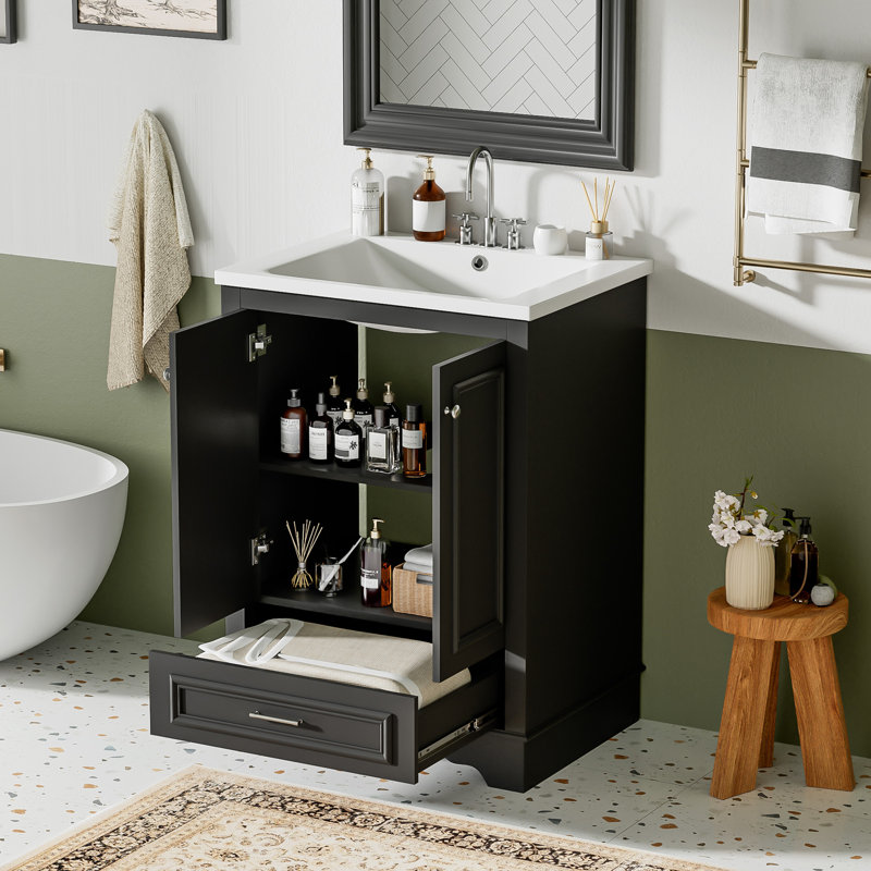 Ensemble de meuble-lavabo 24 po avec lavabo en céramique, Noir, noir, noir, noir