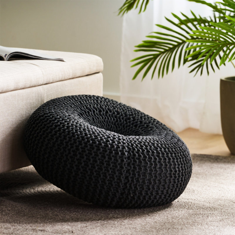 POUF TRICOTÉ, Coton gris foncé