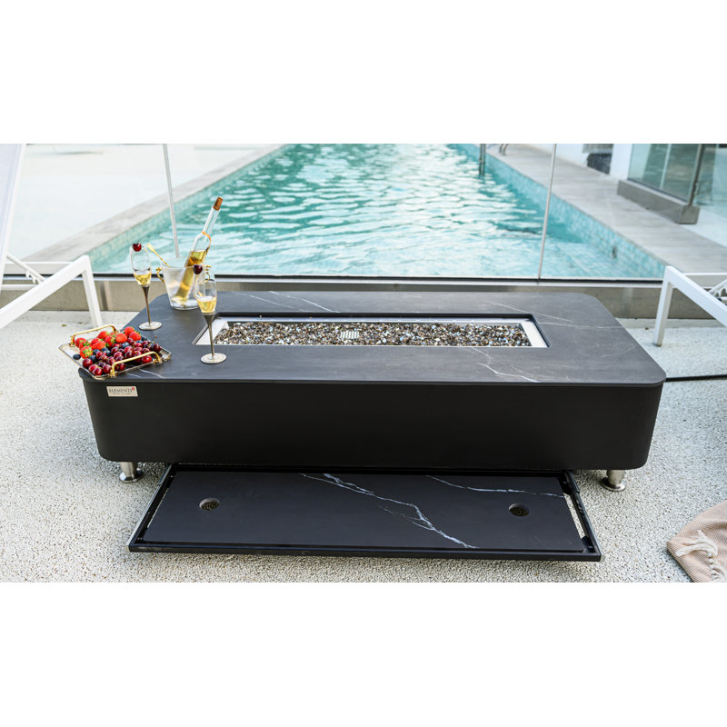 Rectangle Concrete Smokeless Fire Pit Table, Propane, Bulgaria Black, 35.6cm H x 157.5cm W x 76.2cm D