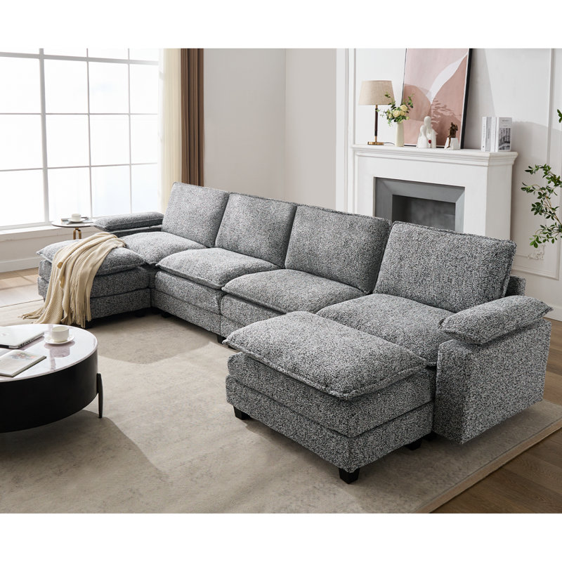 151.18" Wide Adjustable Armrest Sectional With Two Ottomans