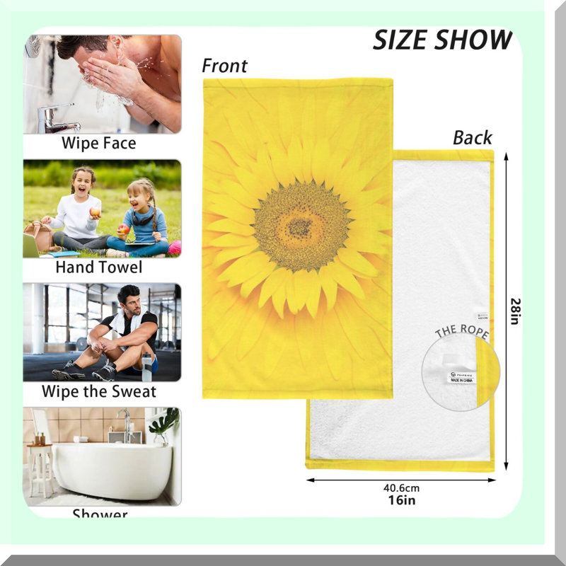 Sunshine Absorbent Cotton Hand Towels - Set of 2, 16x28 Inches, Extra Soft and Durable for Bathroom, Kitchen, Gym, and Hotel Use