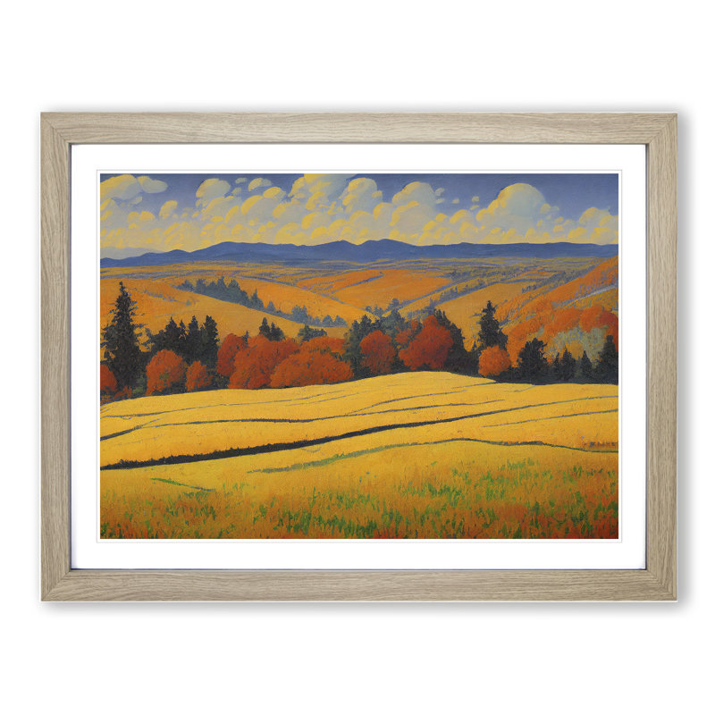 Autumn Meadow Landscape Vol.5 1 Piece Single Picture Frame Wall Art, 25cm H x 34cm W x 2cm D, Oak Framed