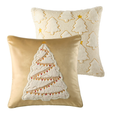 Coussin décoratif en velours de 45 cm (18 po) à motif sapin de Noël, coussin 3D moelleux avec broderie d'étoiles