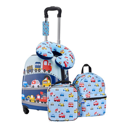 Kids Luggage Set, 5 Piece, 18 Inch Hardside Rolling Wheels Suitcase with Backpack & U-shape Pillow, Truck Kids Carry on Luggage Set, Holiday Birthday Gift for Girls Boys, Airline Approved