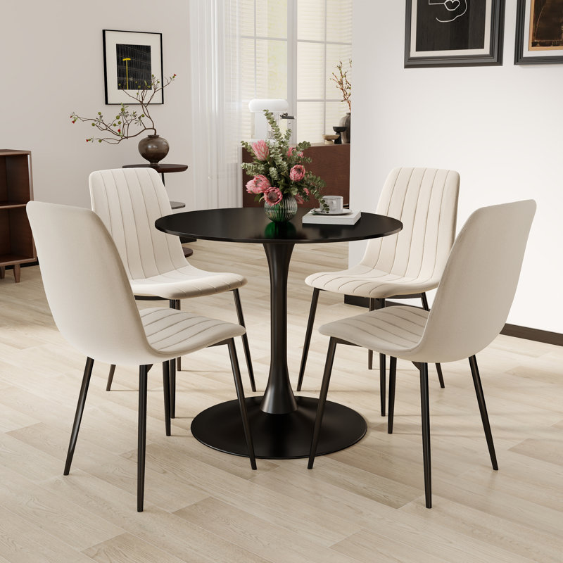 Ensemble de salle à manger à piédestal 5 pièces, Beige, Noir