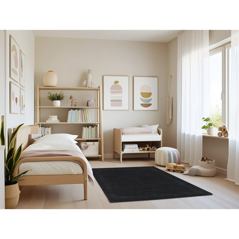 Tapis contemporain noir, Rectangle 4 pi x 6 pi