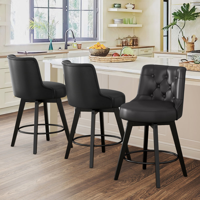 Tabouret de comptoir pivotant rembourré Arleine, Similicuir noir, 3