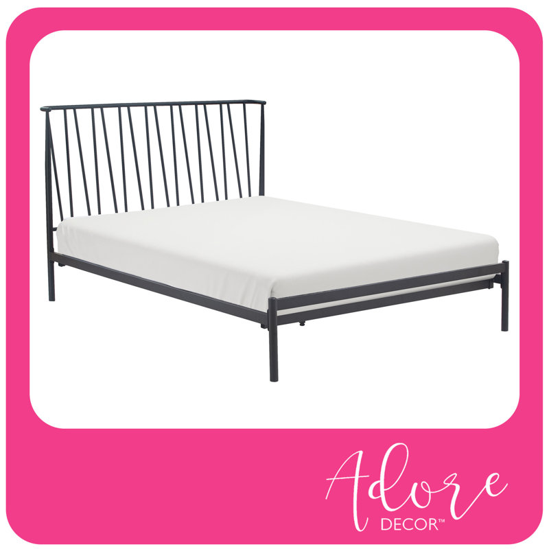 Stella Black Metal Queen Bed with Curved Spindle Headboard