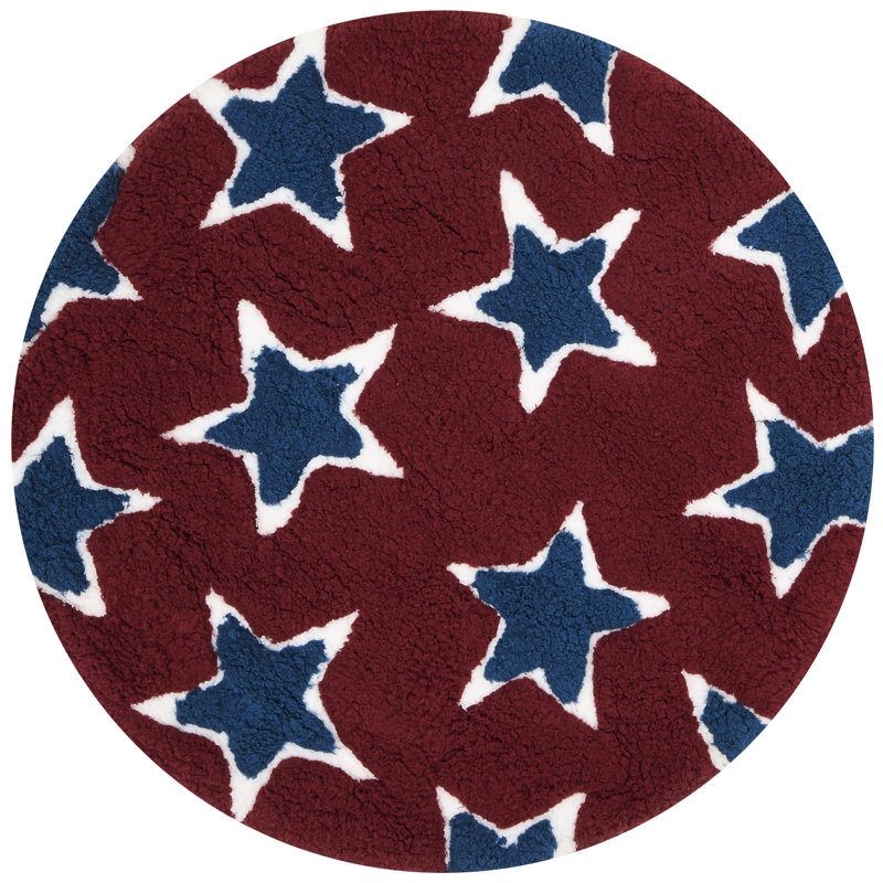 Geometric Hand-Tufted Red/Navy Area Rug, Round 3'