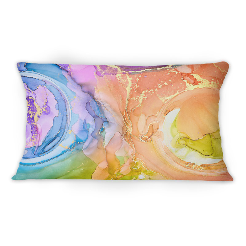 Turquoise et mauve, luxe, abstrait, art fluide I - coussin décoratif moderne imprimé 12 po x 20 po